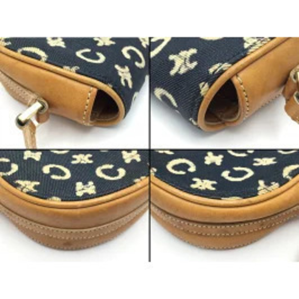 CELINE Macadam Denim Shoulder Bag Navy Blue Brown Leather - Picture 7 of 13
